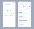 mobile web browser interface showing search engine homepage with input field and results page with list of links and text Royalty Free Stock Photo
