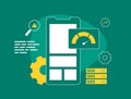 Mobile Website Performance Optimization. Boost SEO with faster loading times. Smartphone browser with speedometer