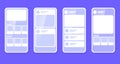 Mobile wireframes management sitemap vector mockup. Flat illustration set vector isolated on blue background.