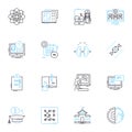 Mobile work linear icons set. Flexibility, Remote, Efficiency, Agility, Nomadic, Digital, Productivity line vector and