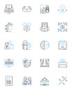 Mobile work linear icons set. Flexibility, Remote, Efficiency, Agility, Nomadic, Digital, Productivity line vector and