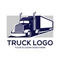 Mobilebig truck vector logo illustration,good for mascot,delivery,or logistic,logo industry,flat color,style with blue and grey Royalty Free Stock Photo