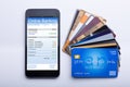 Mobilephone With Online Banking App And Credit Cards