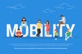 Mobility concept vector illustration of young people using mobile smartphones