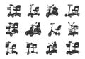Mobility scooter silhouette, Mobility scooter, Mobility scooter clipart, Mobility scooter vector set Royalty Free Stock Photo