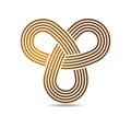 Mobius loop with three elements made of golden staff. Five golden lines