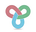 Mobius loop with three elements made of staff. Five colorful lines. Infinity symbol Royalty Free Stock Photo