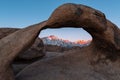 Mobius Natural Arch in Alabama Hills at sunrise, California Royalty Free Stock Photo