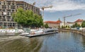 Westhafen canal and touristic ship in Berlin, Germany.