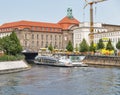 Westhafen canal and touristic ship in Berlin, Germany.