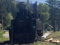 Mocanita steam train in Bukovina in the Carpathian mountains in Romania