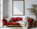mockup of frame in wall and red sofa Royalty Free Stock Photo