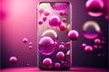 Moch Mobile cell phone magenta iquid bubbles floating