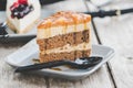 Mocha Caramel Cake in a plate on the table