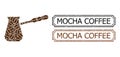 Mocha Coffee Distress Stamps with Notches and Coffee Cezve Collage of Coffee Beans