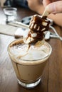 Mocha hot coffee with marshmallow Royalty Free Stock Photo