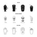 Mocha, macchiato, frappe, take coffee.Different types of coffee set collection icons in black,monochrome,outline style