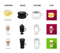 Mocha, macchiato, frappe, take coffee.Different types of coffee set collection icons in cartoon,black,outline,flat style