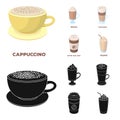 Mocha, macchiato, frappe, take coffee.Different types of coffee set collection icons in cartoon,black style vector