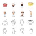 Mocha, macchiato, frappe, take coffee.Different types of coffee set collection icons in cartoon,outline style vector