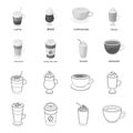 Mocha, macchiato, frappe, take coffee.Different types of coffee set collection icons in outline,monochrome style vector