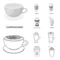 Mocha, macchiato, frappe, take coffee.Different types of coffee set collection icons in outline,monochrome style vector