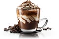 Mocha: Made with one shot of espresso, steamed milk, and chocolate syrup. high resolution, Isolated on White Background.