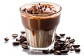 Mocha: Made with one shot of espresso, steamed milk, and chocolate syrup. high resolution, Isolated on White Background.