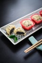 Mochi assortment on plate with chopticks Royalty Free Stock Photo