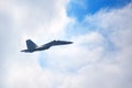 Mochishche airfield, local air show, Aerobatic team VKS `Russian Falcons` Su-30 SM, russian fighter aircraft in the blue sky