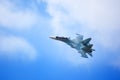 Mochishche airfield, local air show, Aerobatic team VKS `Russian Falcons` Su-30 SM, russian fighter aircraft in the blue sky