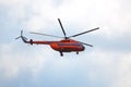 Mochishche airfield, local air show, orange helicopter Mi-8