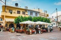 Tavern Lithos on the main square in the village of Mochos on Crete Island, Greece Royalty Free Stock Photo