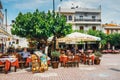 Tavern Lithos on the main square in the village of Mochos on Crete Island, Greece Royalty Free Stock Photo