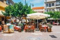 Tavern Lithos on the main square in the village of Mochos on Crete Island, Greece Royalty Free Stock Photo