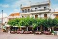 Tavern Lithos on the main square in the village of Mochos on Crete Island, Greece Royalty Free Stock Photo