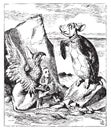 The Mock Turtle and Gryphon sing to Alice - Alice`s Adventures in Wonderland original vintage engraving