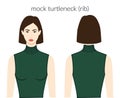 Mock turtlenecks rib neckline clothes knits, sweaters character beautiful lady in dark green top, shirt, dress technical