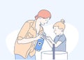 Little girl and her mother are washing their hands. Royalty Free Stock Photo