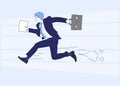 Young business man running forward. Concept of fast business with running businessman. Hand drawn in thin line style