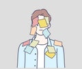 Overworked office worker covered in yellow sticky notes. Royalty Free Stock Photo