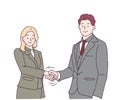 Business people shaking hands. Young modern man and woman in smart casual wear shaking hands. Royalty Free Stock Photo