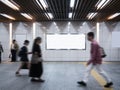 Mock up Banner signage display in Public building blur People walking