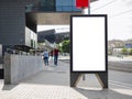 Mock up Banner stand Media Advertisement outdoor People walking on City street