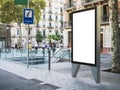 Mock up Banner signboard stand Metro entrance Media outdoor Information Sign with people walking on City street