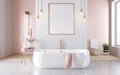 Mock up bathroom in a modern style and pink tiled wall