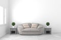 Beautiful white empty room-Living room interior design - with sofa and plants and windows on empty white wall background - Royalty Free Stock Photo