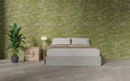 Mock up bed room with moss bric wall