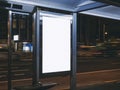 Mock up  Banner template Media advertising Bus stop outdoor street Sign display at Night Royalty Free Stock Photo