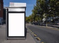 Mock up Billboard Banner template at Bus Shelter Media outdoor street Sign display Royalty Free Stock Photo